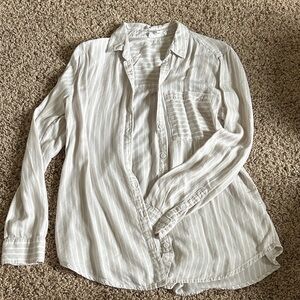 Tan and white button down